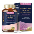 Inositol Supplement for Women with Vitamin D3, Folate, 40:1 Ratio Myo-Inositol 3000mg & D-Chiro Inositol 75mg Complex, (Vitamin B8) Inositol Capsules, 120 Capsules, 40 Servings