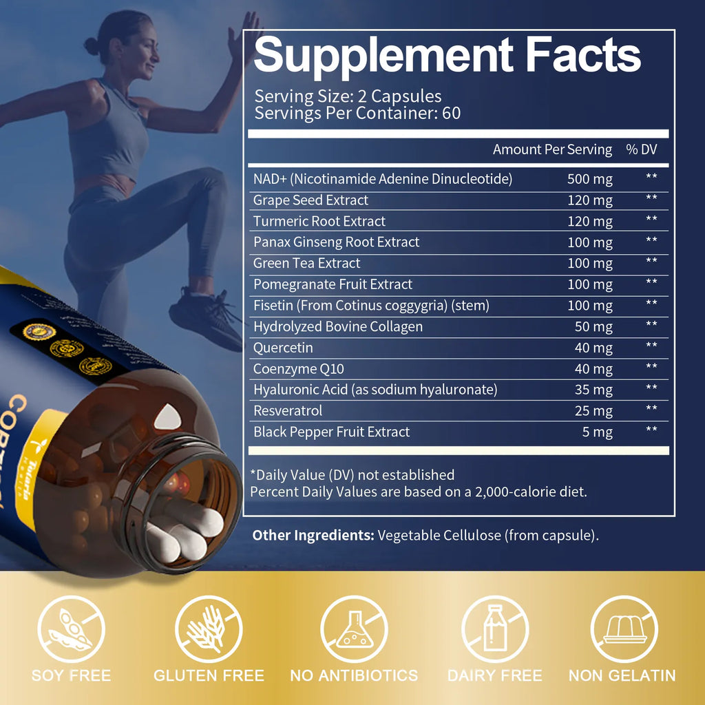 NAD Supplement for Women Men with nicotinamide riboside resveratrol,Quercetin, Betaine Boost NAD+ Levels NAD Plus Supplement for Anti Aging, Energy, Immune, Focus 120 Capsules