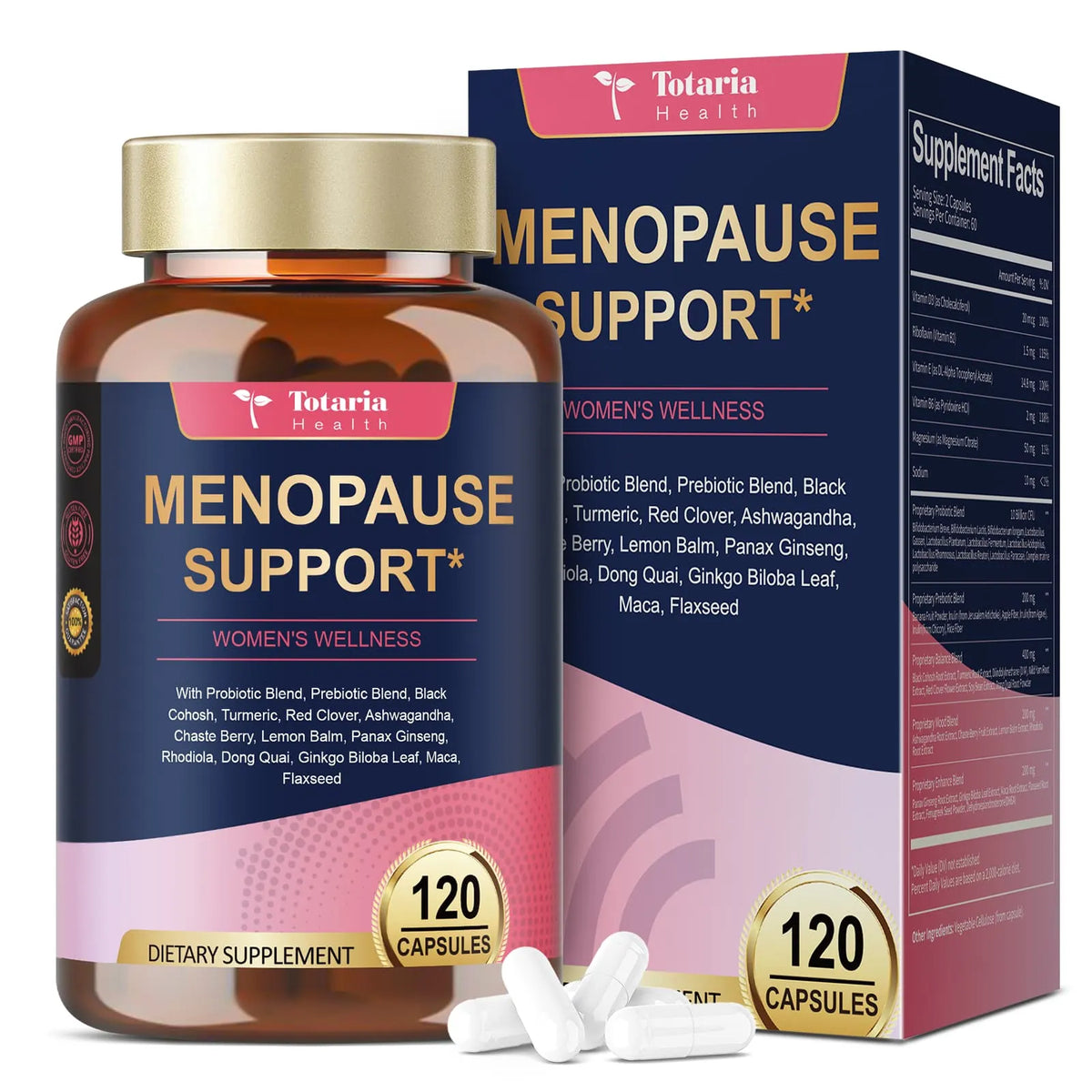 40-in-1 Menopause Supplements for Women, Multibenefit & Complete Black Cohosh for Hot Flashes, Night Sweats & Hormone Balance, w/ Probiotics, DIM, Vitex, Dong Quai, Red Clover and More, 120 Vegan Caps