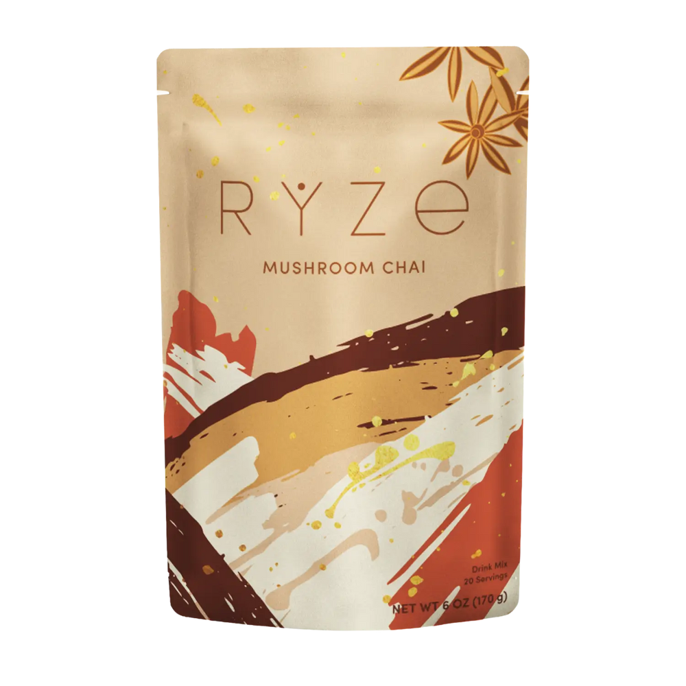 Ryze Mushroom Chai package on a white background
