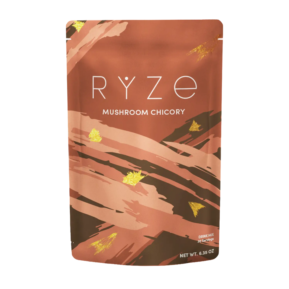 Rye Mushroom Chicory package with abstract design on a white background