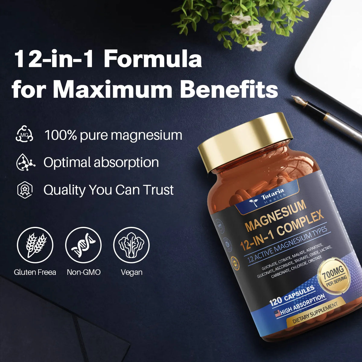 12-in-1 Magnesium Complex Capsules – Multi-Form Magnesium Dietary Supplement for Daily Wellness & Nutrition